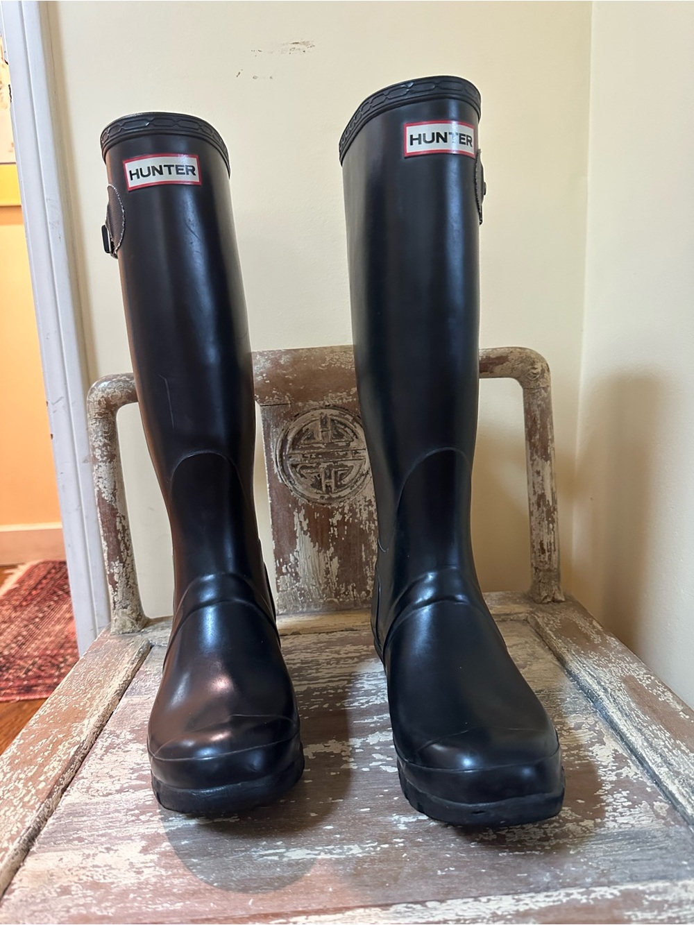 HUNTER SCOTLAND Made Wellington Tall Black Gloss Rain Boots Waterproof